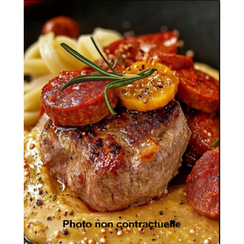 Filet mignon de porc au chorizo et ses coquillettes
