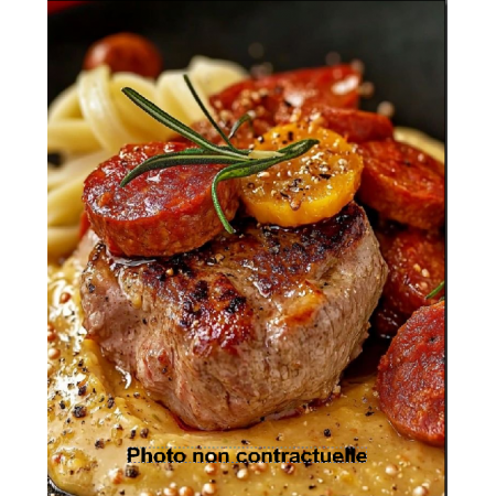 Filet mignon de porc au chorizo et ses coquillettes